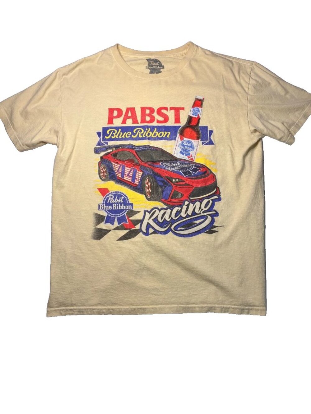 Pabst Blue Ribbon Racing Graphic T-Shirt Large Beer Graphic Car Cotton Tee